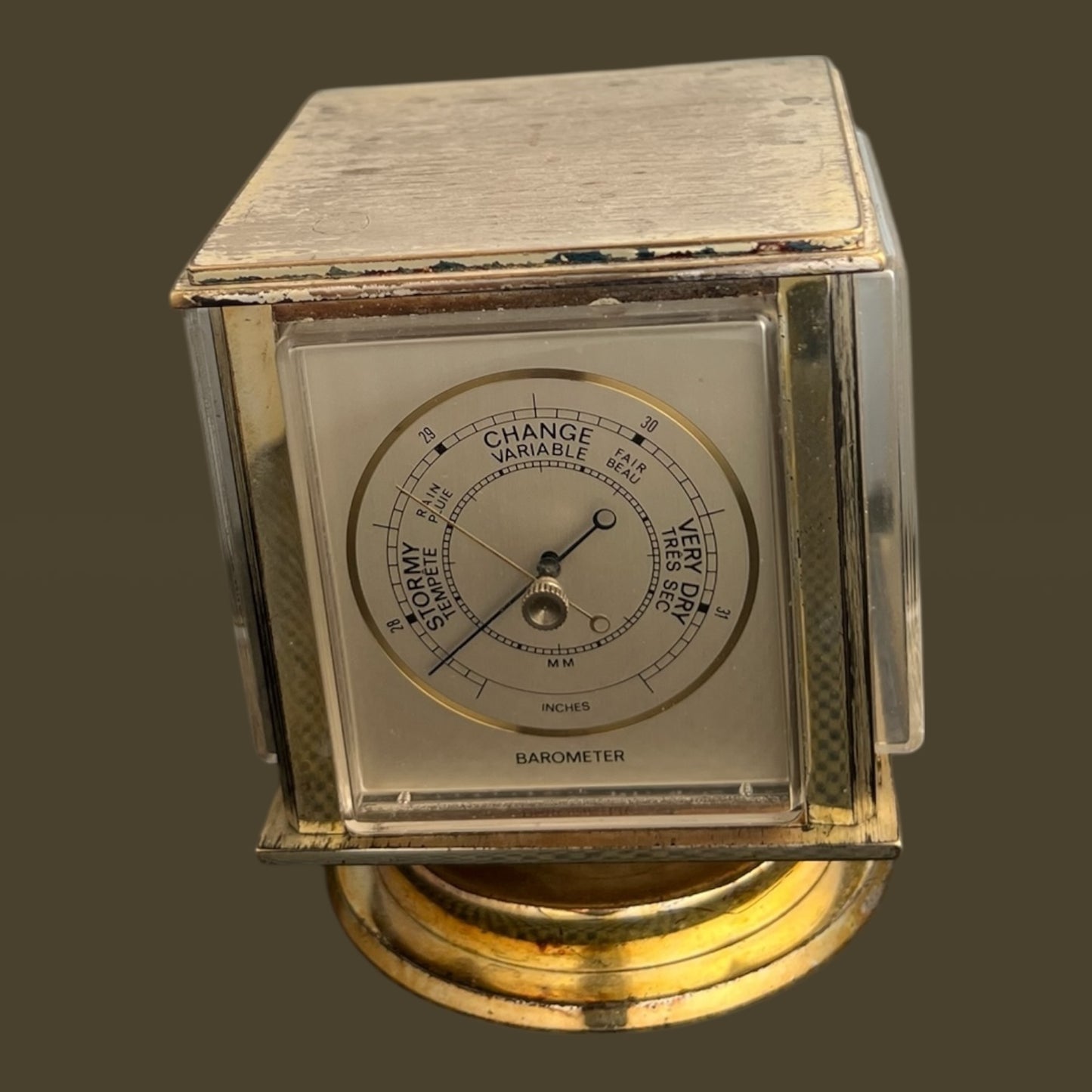 Angelus Switzerland Barometer Desk Clock Horloge Tischuhr with Four Sided Rotating square case