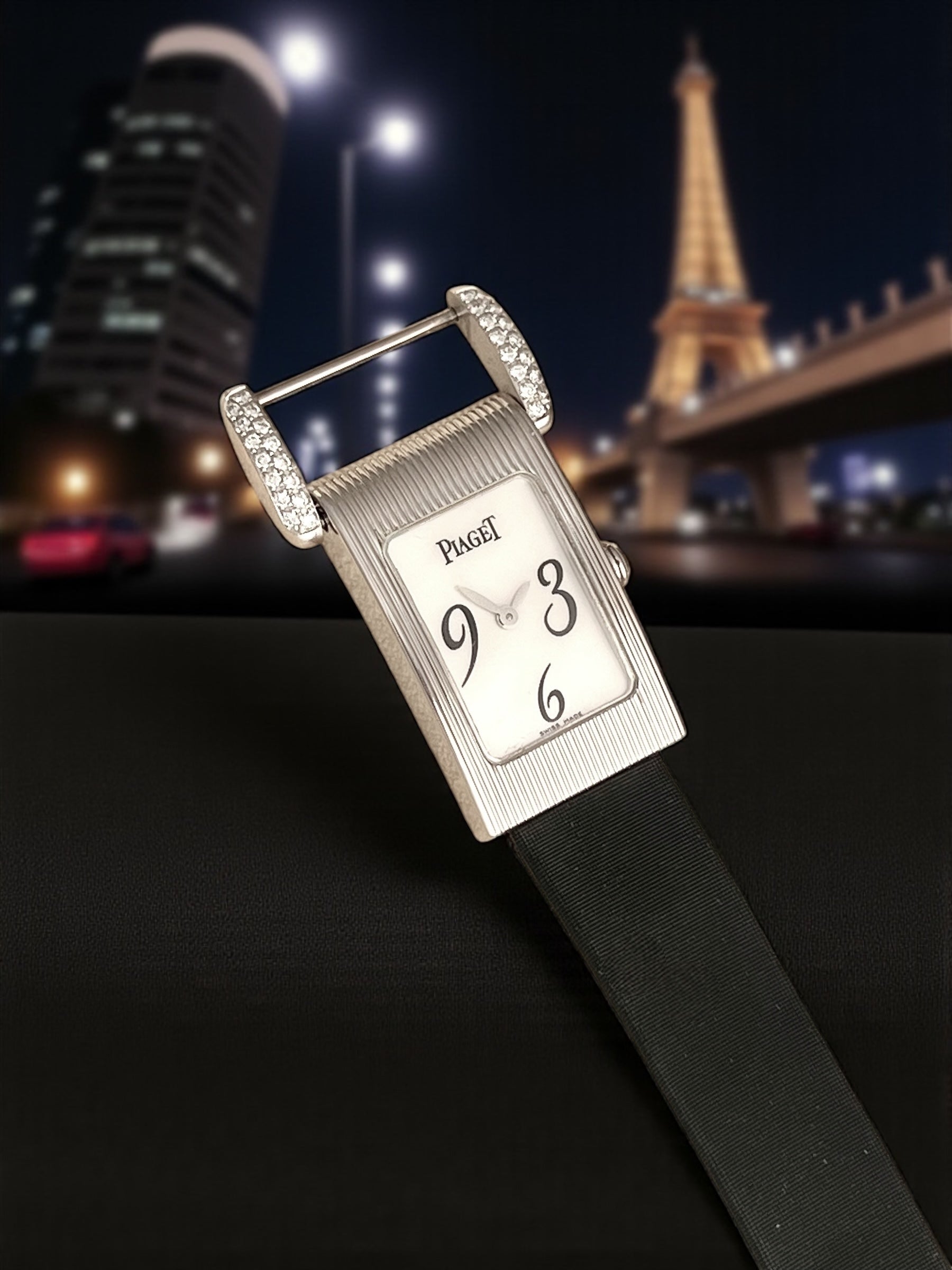 Piaget Miss Protocol 18k White Gold large case with diamonds setting