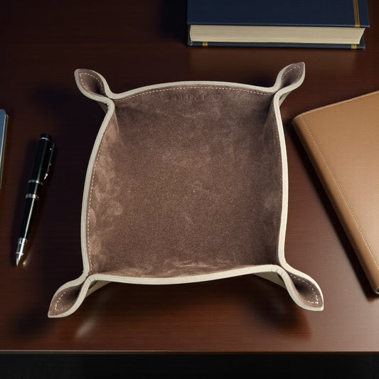 24Time Genève Finest Handmade New Vide-poches in taupe leather