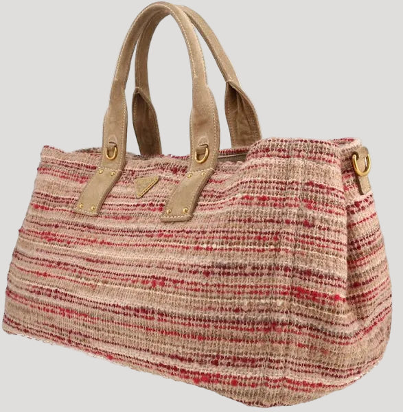Prada Large pink & beige canvas and beige nubuck Bag / Sac / Tasche Discontinued
