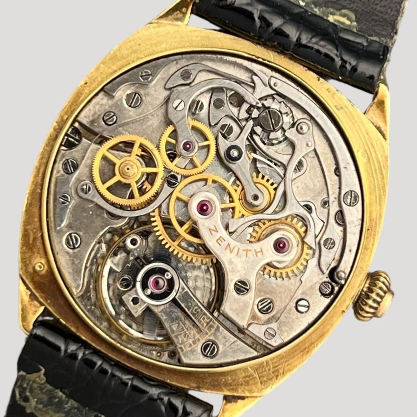 Rare Vintage Zenith push-button chronograph watch 18k gold