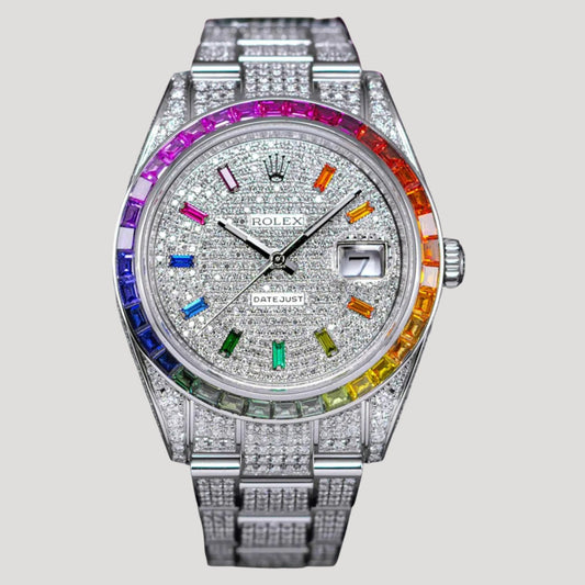 Rolex Datejust 41 Oyster Iced Out Rainbow Custom Diamond Set 126300 New Full Set