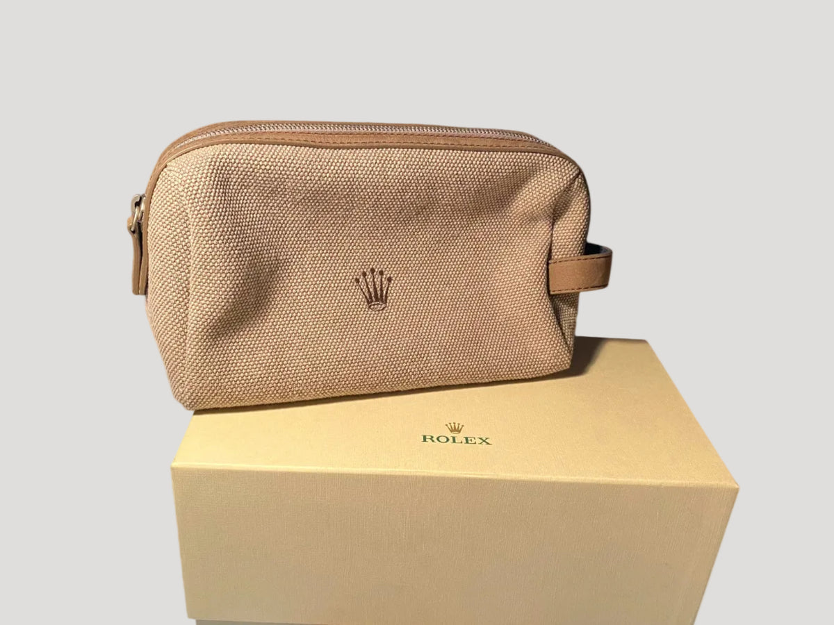 Rolex New Rare Light Brown Pochette/ Trousse de voyage / Travel Toiletry Pouch Bag