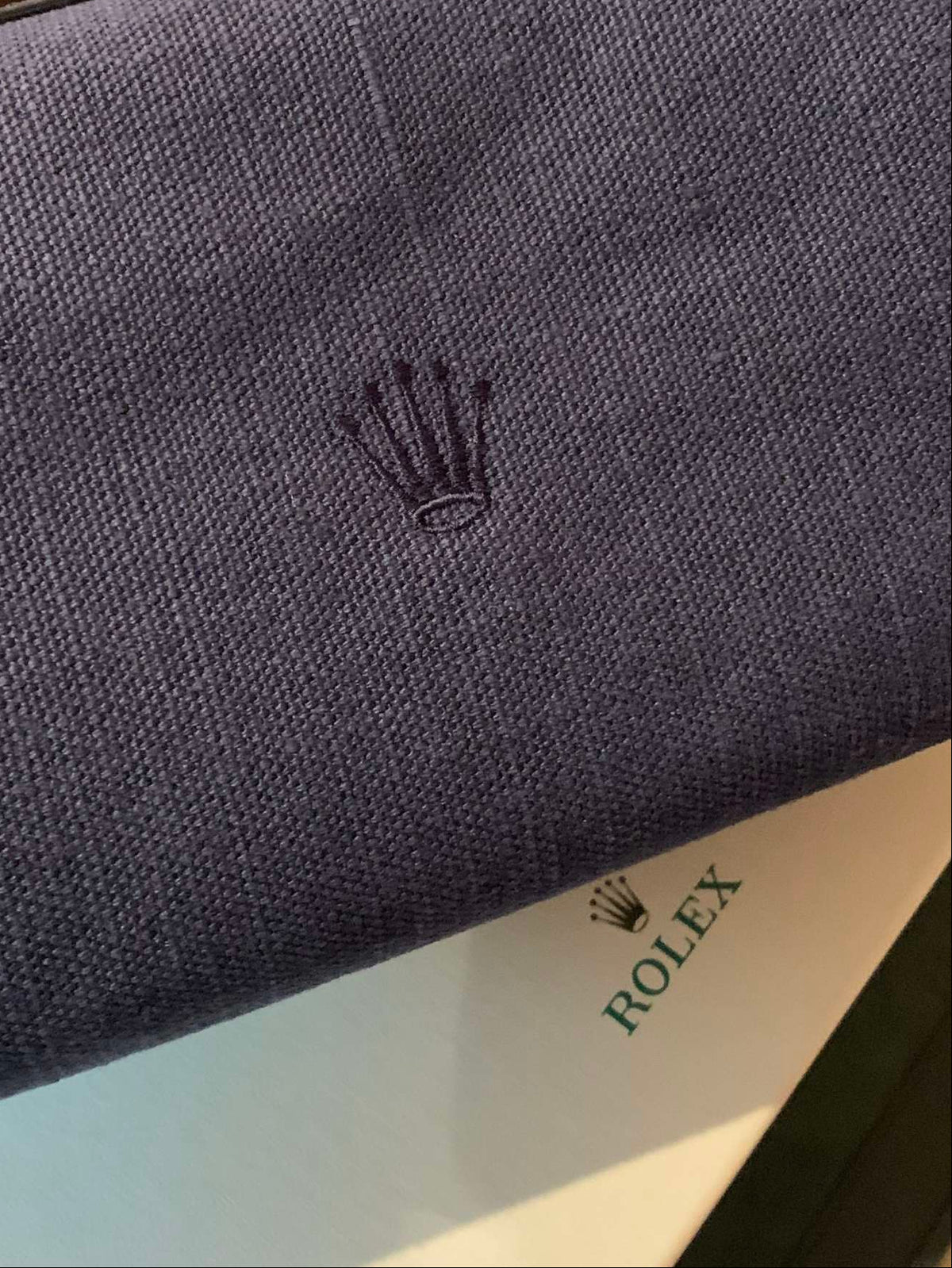Rolex Pochette/ Trousse de voyage bleu en toile et cuir / Tissue & Leather Blue Travel Toiletry Bag in its Rolex protective box
