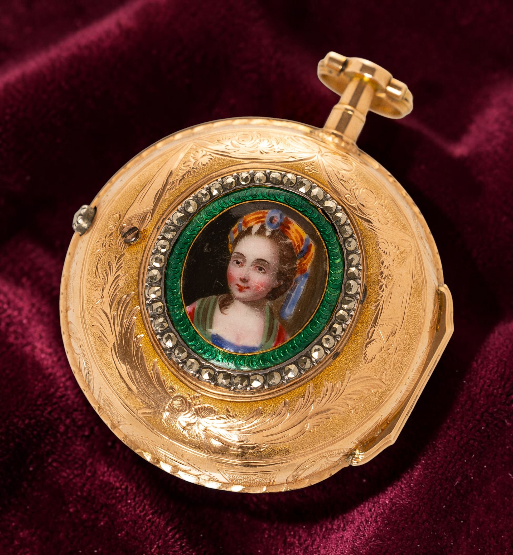 "Romilly / Paris" 18k Gold Handcrafted enameled pocket watch 1820' Rare Collector