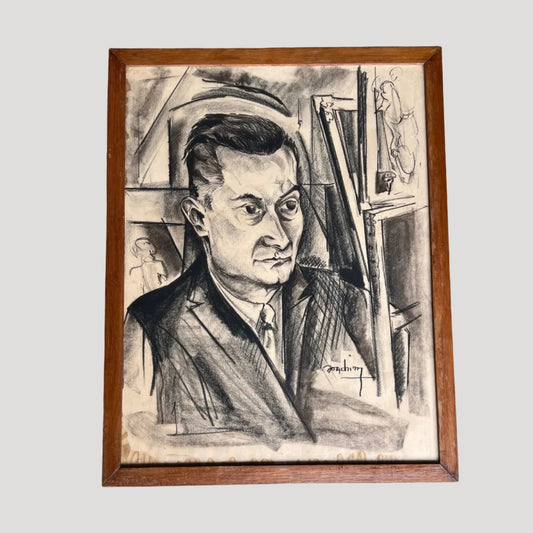 Serge Brédeche, known as “Joachim” (1921–2002),Portrait of a man. Black pencil drawing, signed