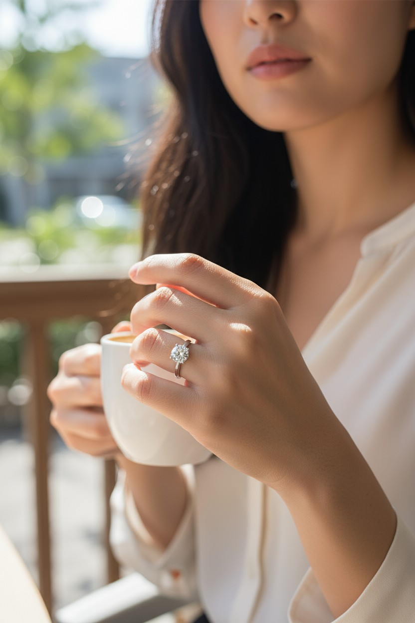 Solitaire 18k Whit Gold Ring Bague,  Diamond 1.65 k