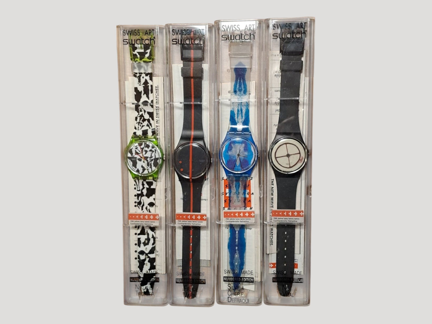 Swatch Special Numbered Edition Art Set of 4 Watches commemorating Switzerland's 700th anniversary in 1991 New Rare Discontinued
