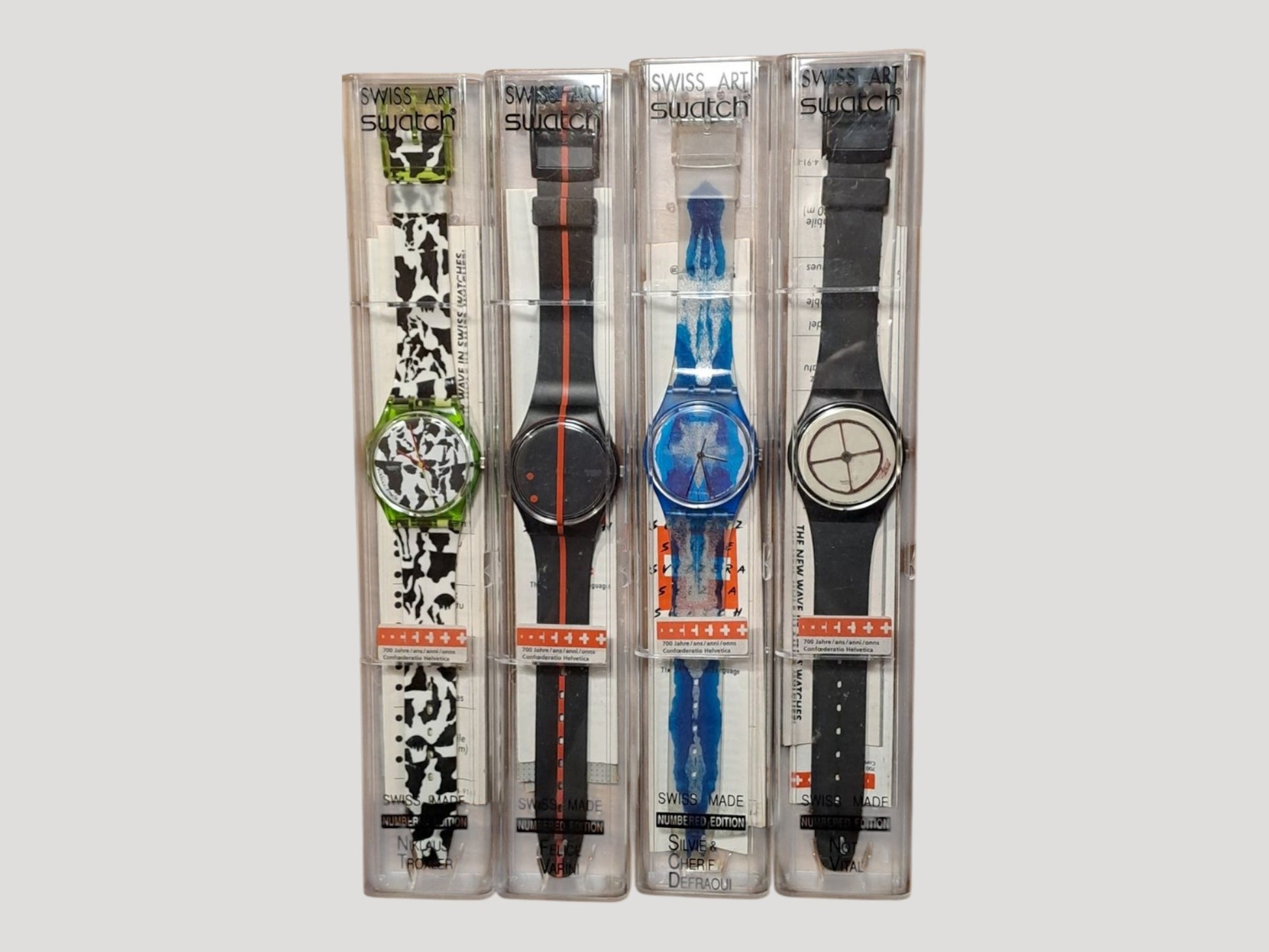 Swatch Special Numbered Edition Art Set of 4 Watches commemorating Switzerland's 700th anniversary in 1991 New Rare Discontinued
