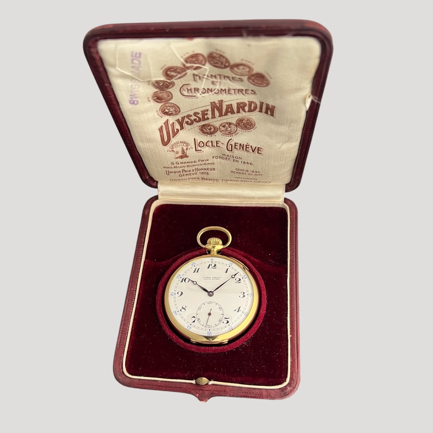 Ulysse Nardin 18k Gold Open Face Pocket Watch Full Set