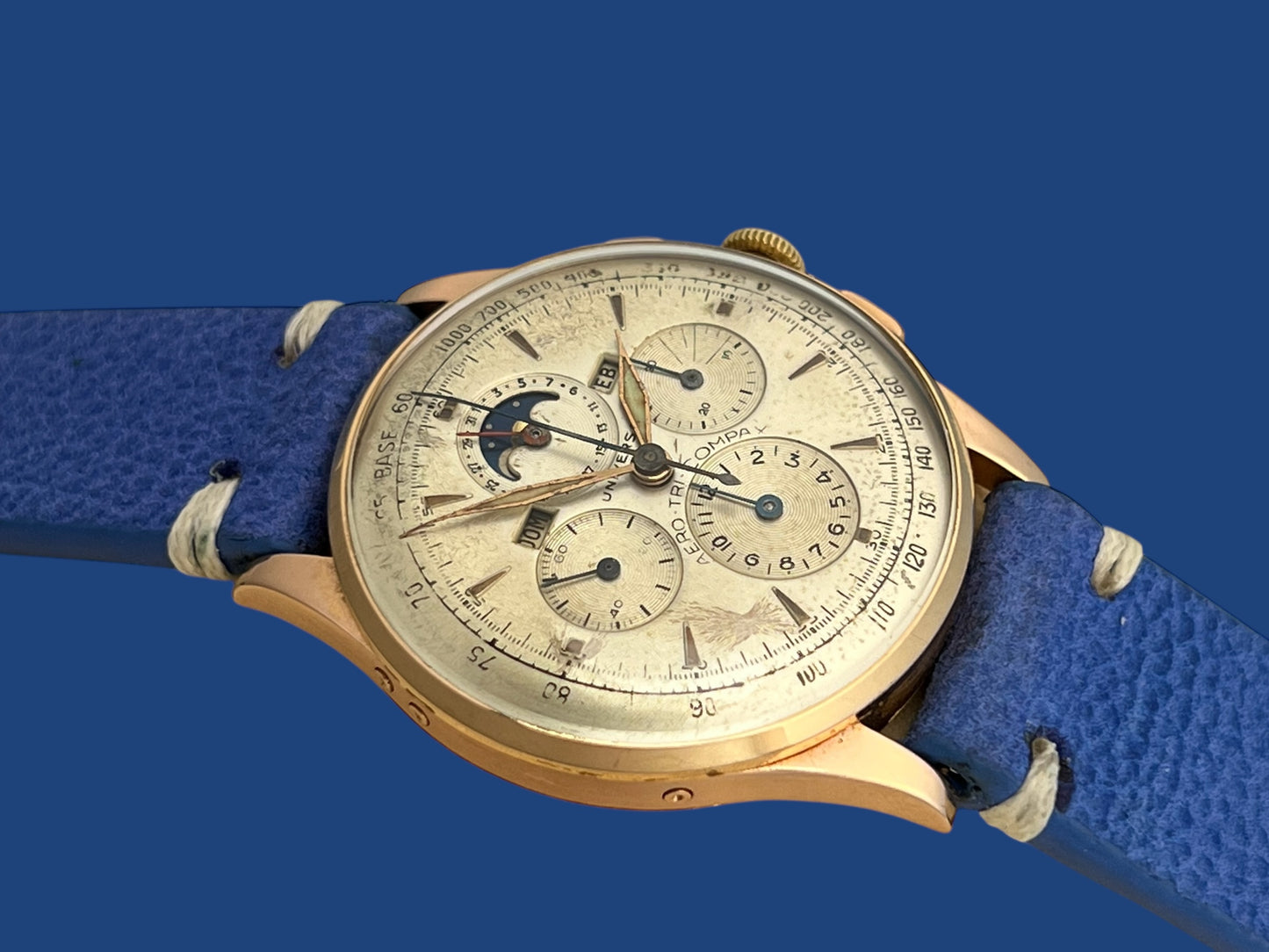 Universal Genève Compax 18k Rose Gold Tricompax Chronograph Moonphase Calendar 12266 38 mm