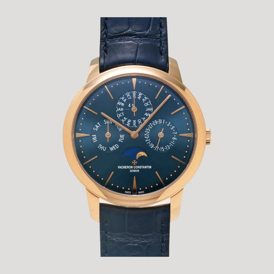 Vacheron Constantin Patrimony Perpetual Calendar Rose Gold Blue Dial 43175/000R-B519 New Full Set