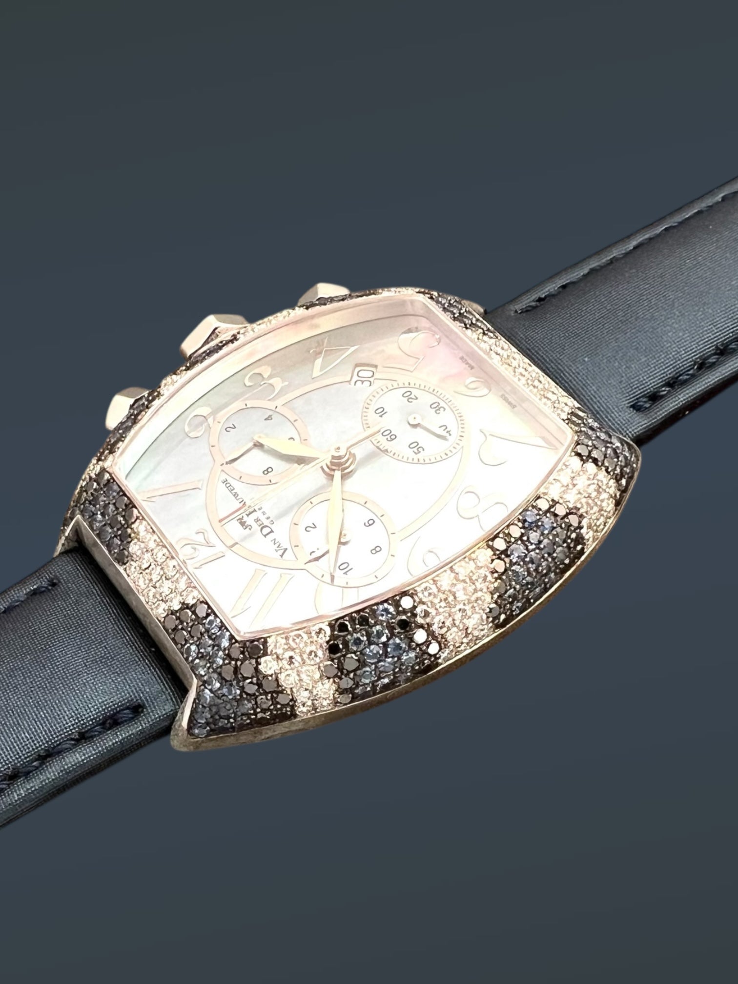 Van Der Bauwede Magnum Commander Chronograph Blue Saphirs &amp; White and Black Diamonds NEW