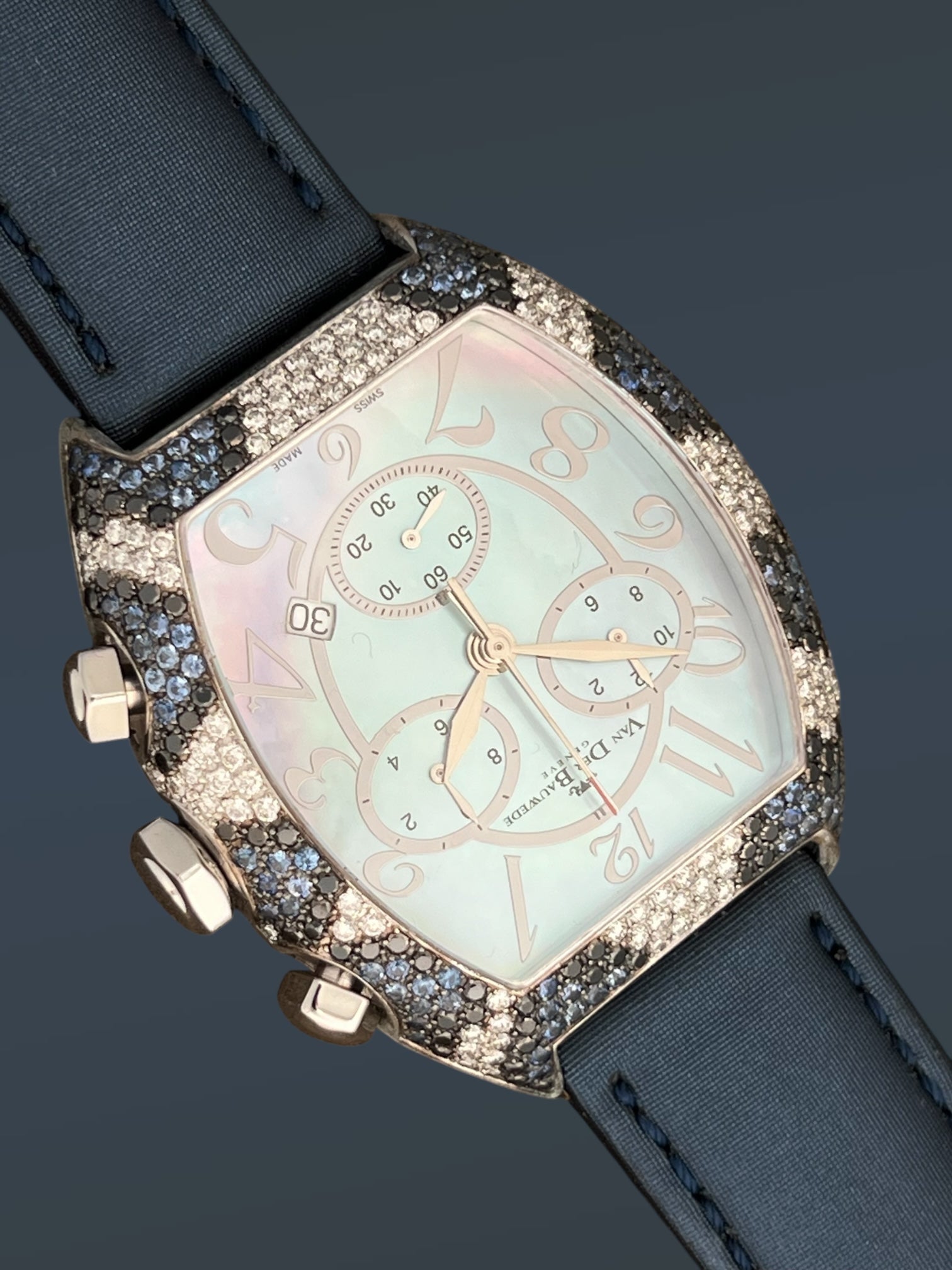 Van Der Bauwede Magnum Commander Chronograph Blue Saphirs &amp; White and Black Diamonds NEW