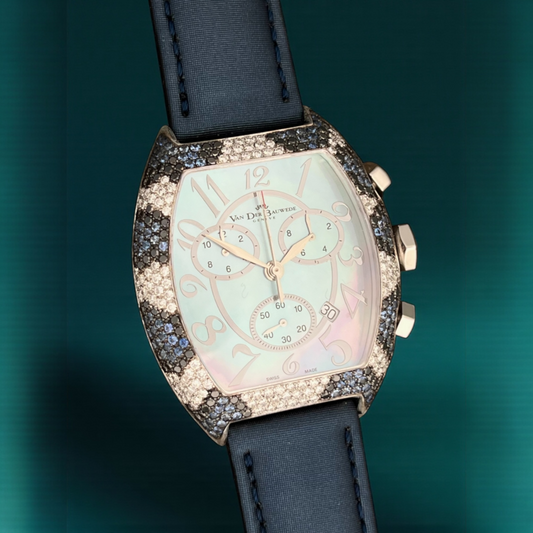 Van der Bauwede Magnum Chronograph Blue Saphirs & White and Black  Diamonds NEW