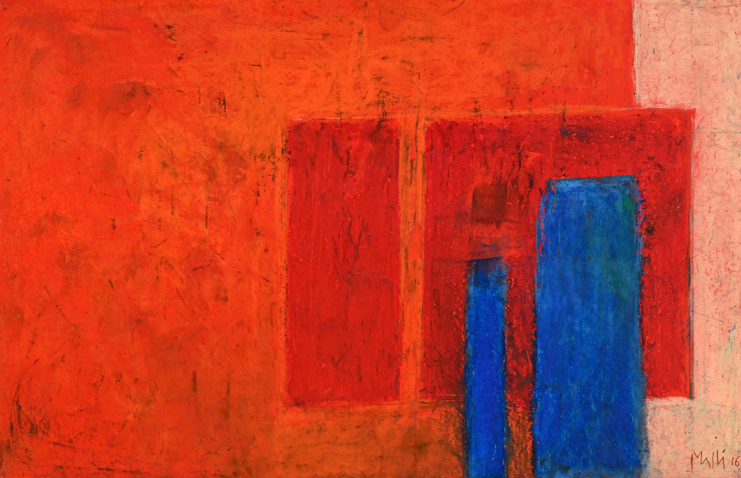 Walter Mafli (1915–2017), Painting 2016, oil pastel on cardboard mounted on panel, signed and dated
