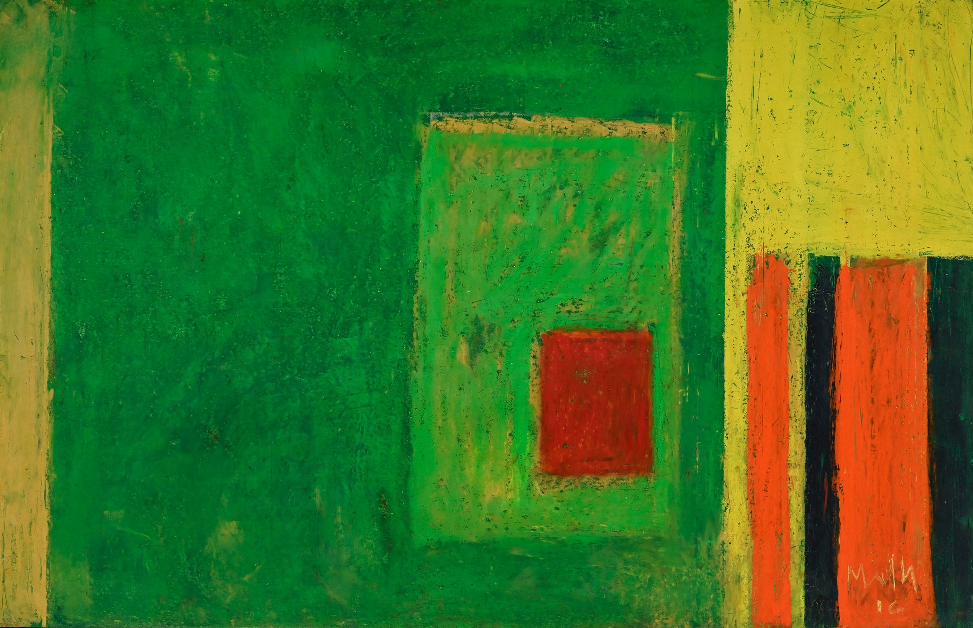 Walter Mafli (1915–2017), Painting 2016, oil pastel on cardboard mounted on panel, signed and dated