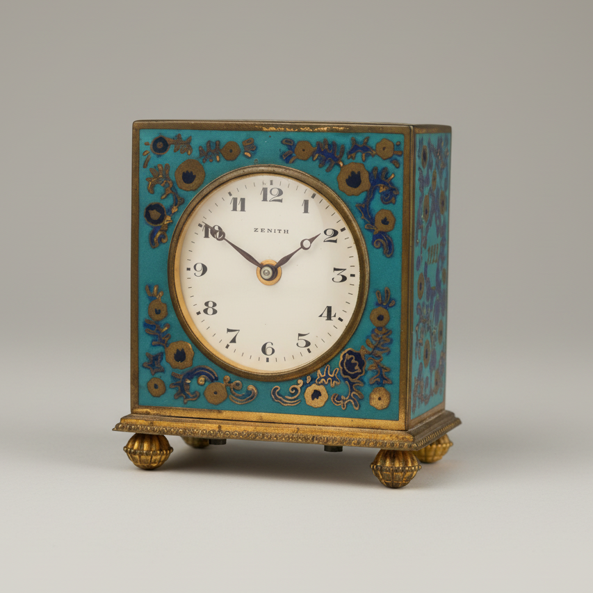 Zenith Rare Historical Art Deco Enameled Desk Clock ca 1920' with original box ,Commemorating 50th anniversary of the Swiss Bank Corporation
