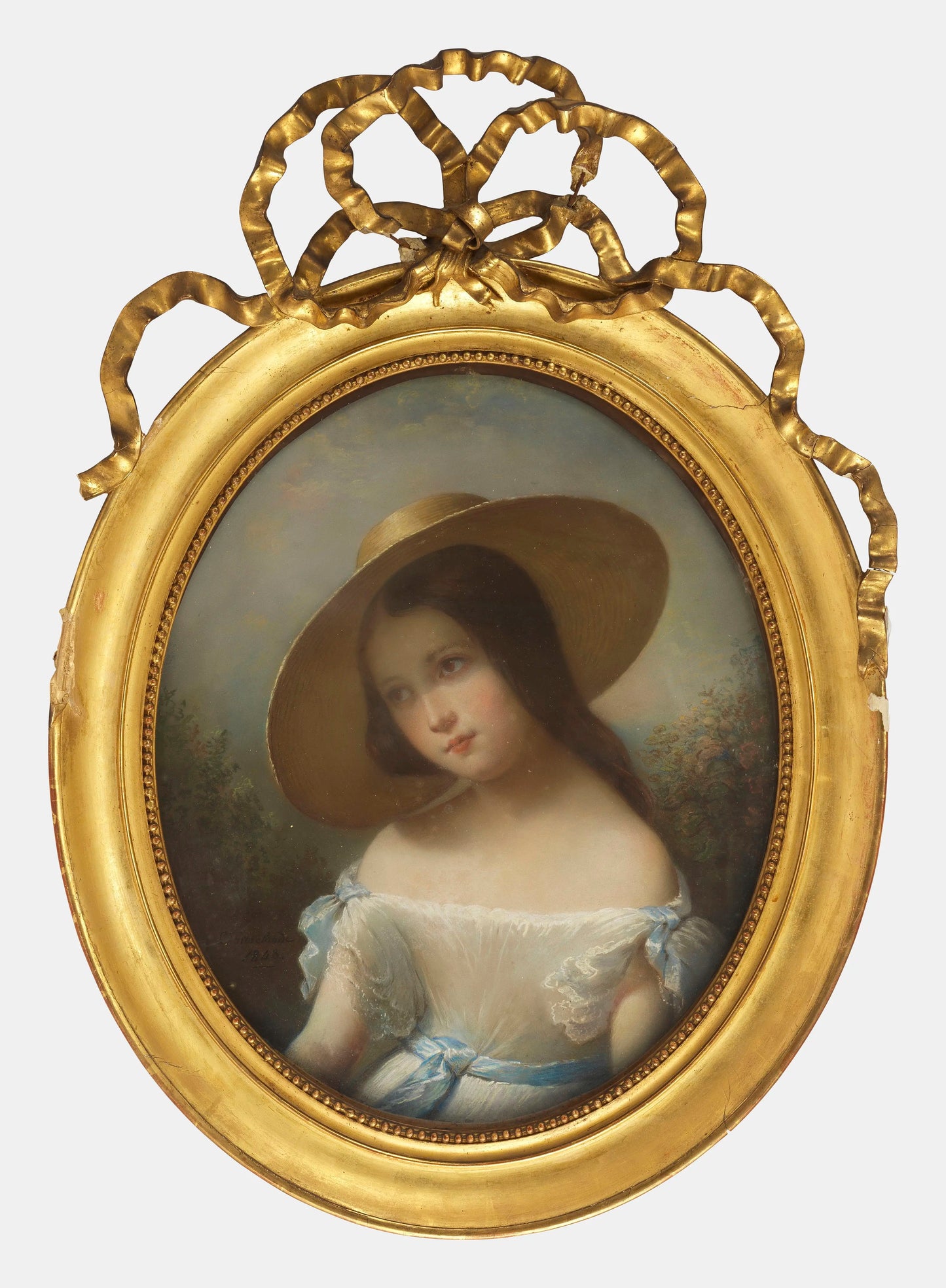 Louis-Aimé Grosclaude (1784-1869) Young Woman with a Hat, pastel on paper, signed and dated, 1848