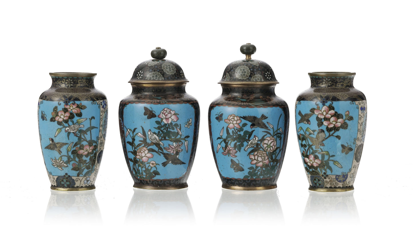 collection-vases-dont-avec-couvercle-emaux-cloisonnes-japon-xxe  japan fine art 24time enamel