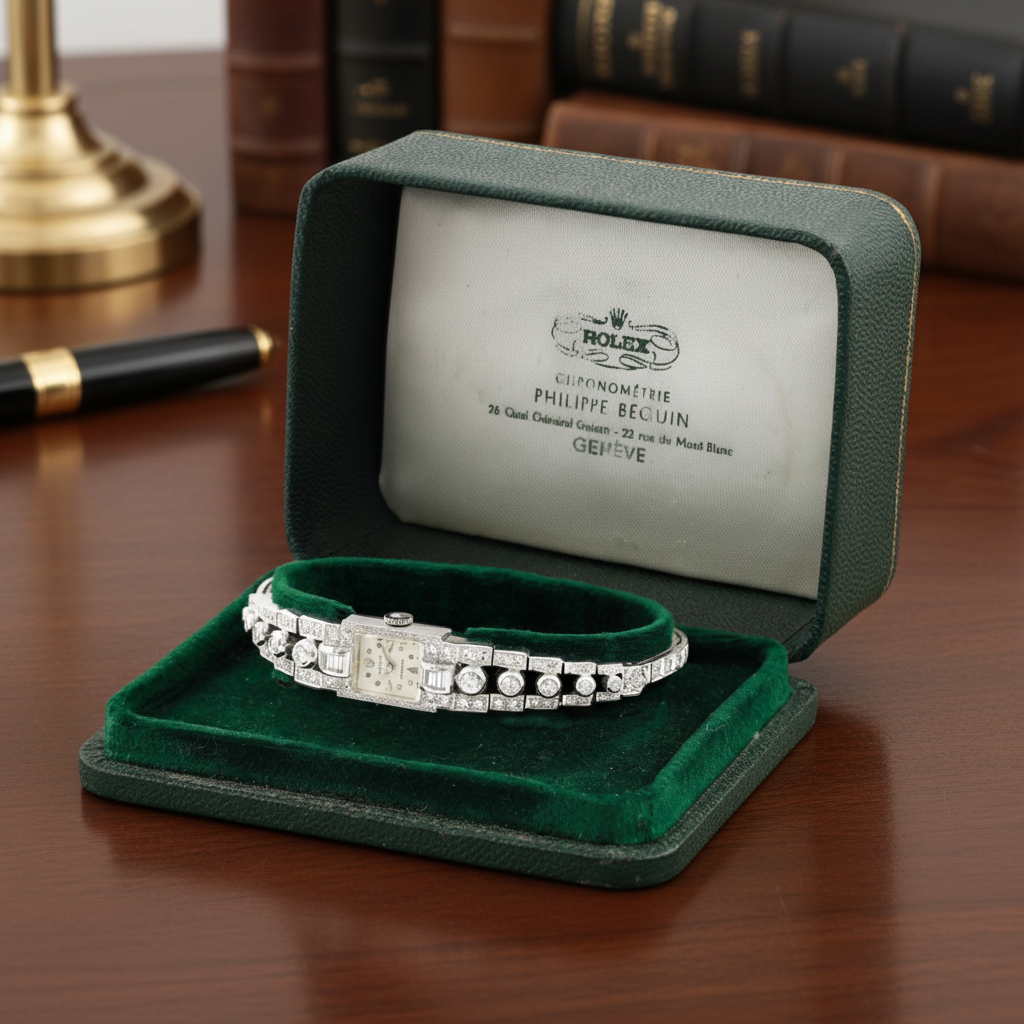 Rolex Precision Platinum & Diamonds lady’s jewellery wristwatch ca 1950' Rare Collector