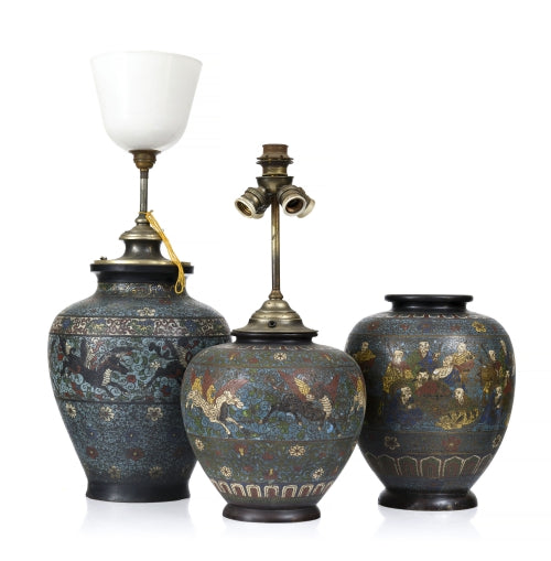 champlevé enamel vases, Japan, 20th century, fine art, 24time