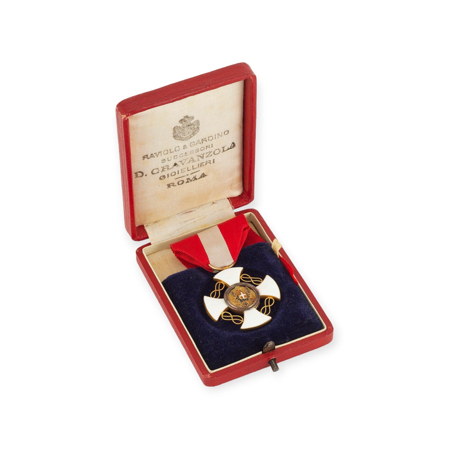 Historical Medal of the Order of the Crown of Italy, Kingdom in Gold, in its original box featuring the Royal House of Savoy sign