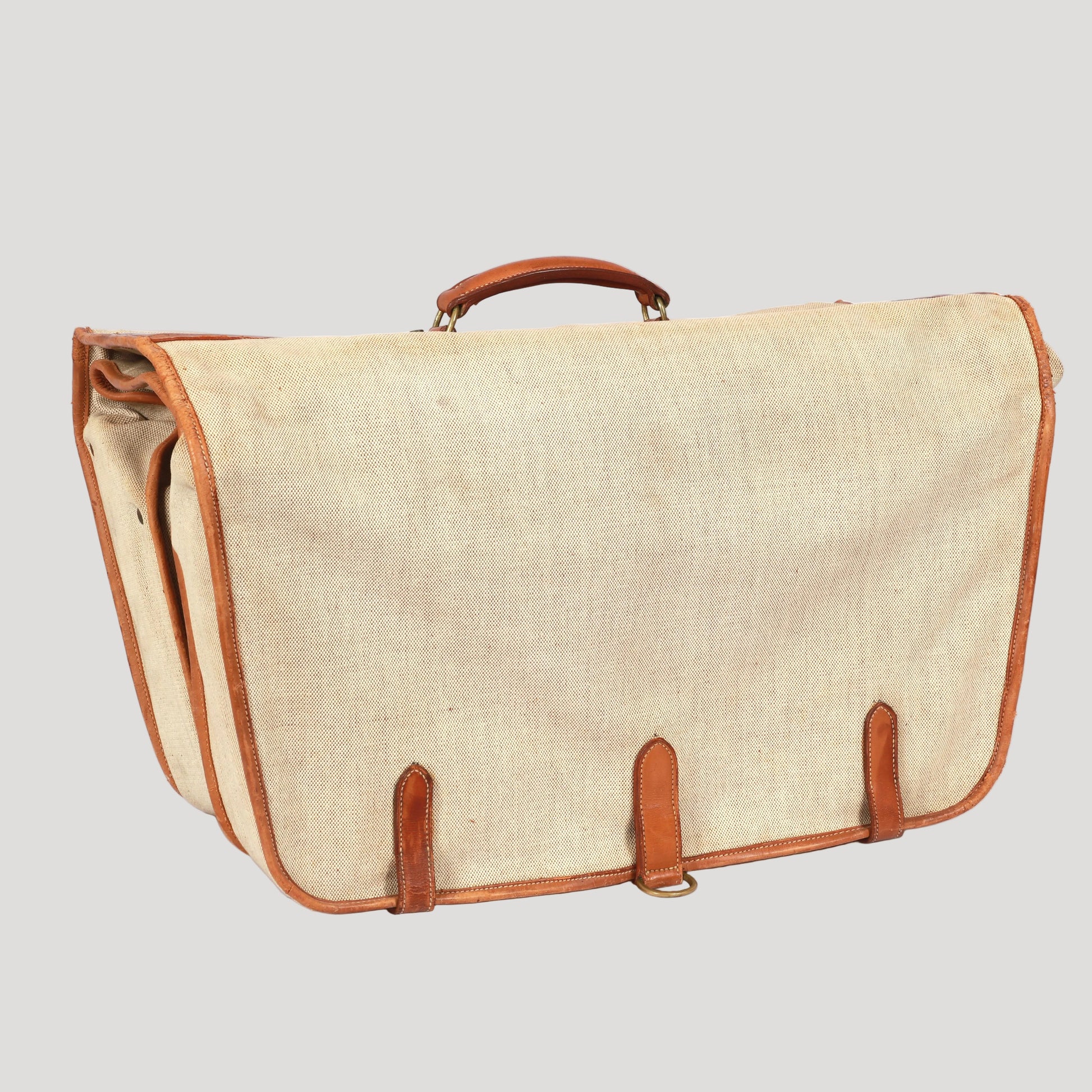 fine and rare Hermès Paris Collector Garment Vintage&nbsp; in “H” canvas and natural Barénia renowned for its rich patina and exceptional quality, finished with the Maison’s signature white saddle stitching