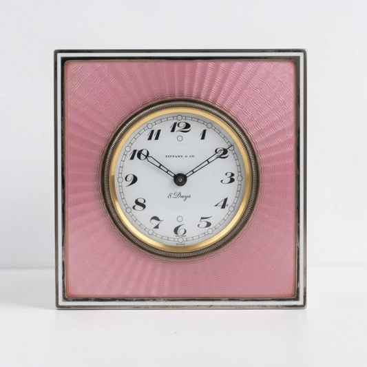 fine and rare Tiffany &amp; Co. Art Déco table clock in sterling silver with enamels, 1920s - 1930s