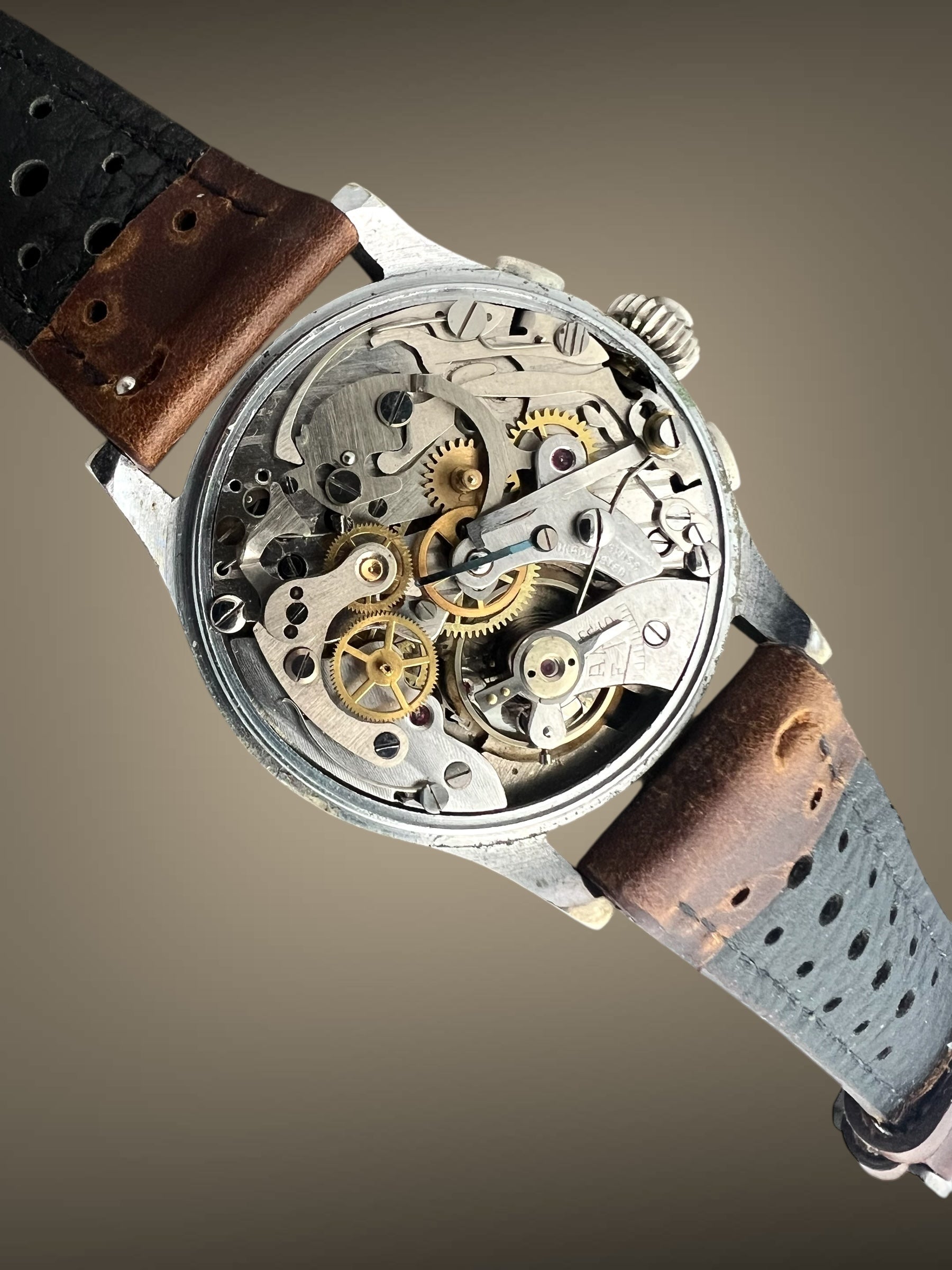 fine and rare&nbsp;Dubey & Schaldenbrand “Index Mobile” Vintage Split-Seconds (Rattrapante) Chronograph – 34 mm, Black Gilt Dial, Case No. 2211