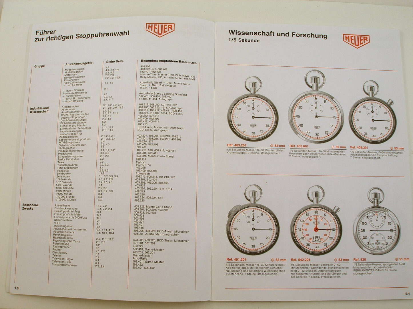 Heuer Catalog Book Chronographs & Stopwatches in German 1968/69