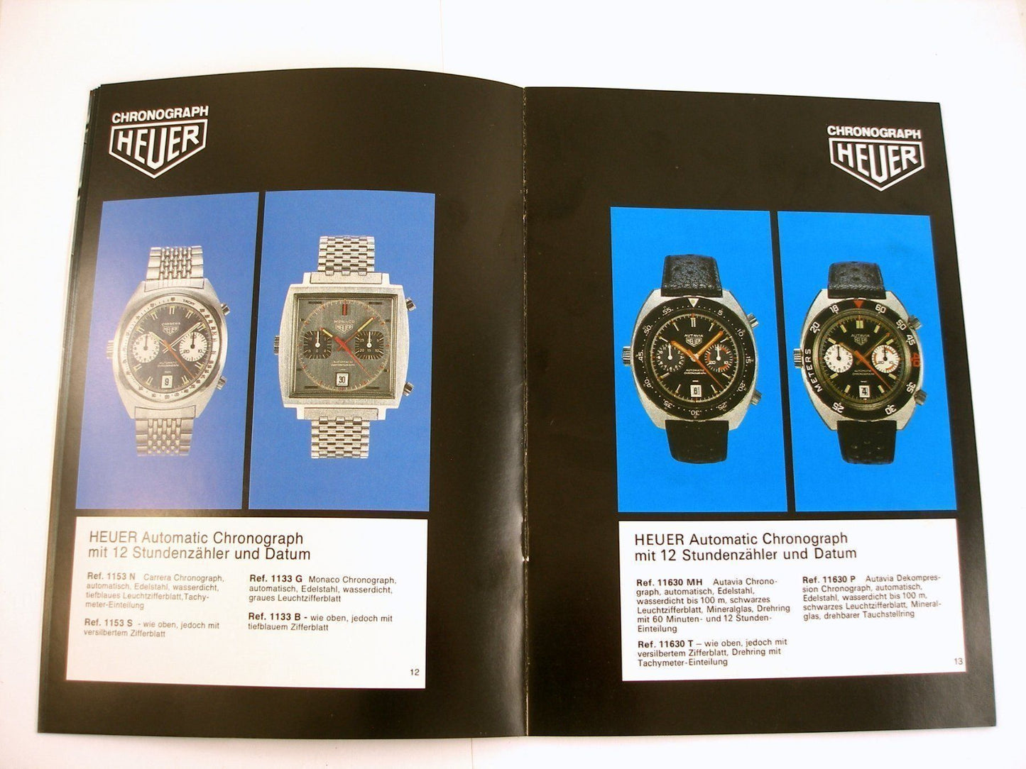 Heuer Vintage Watches catalogue with price list from 1973