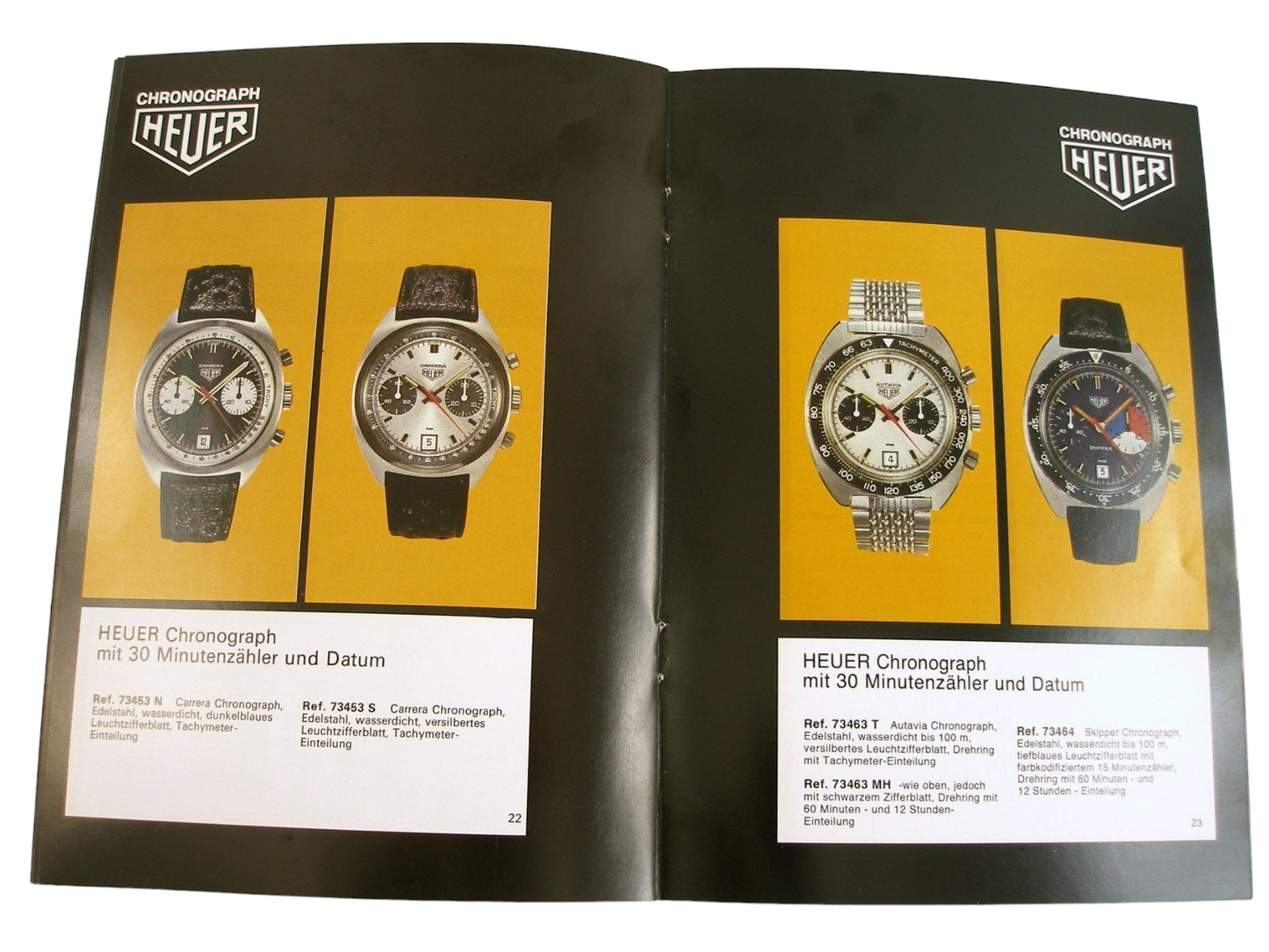 Heuer Vintage Watches catalogue with price list from 1973