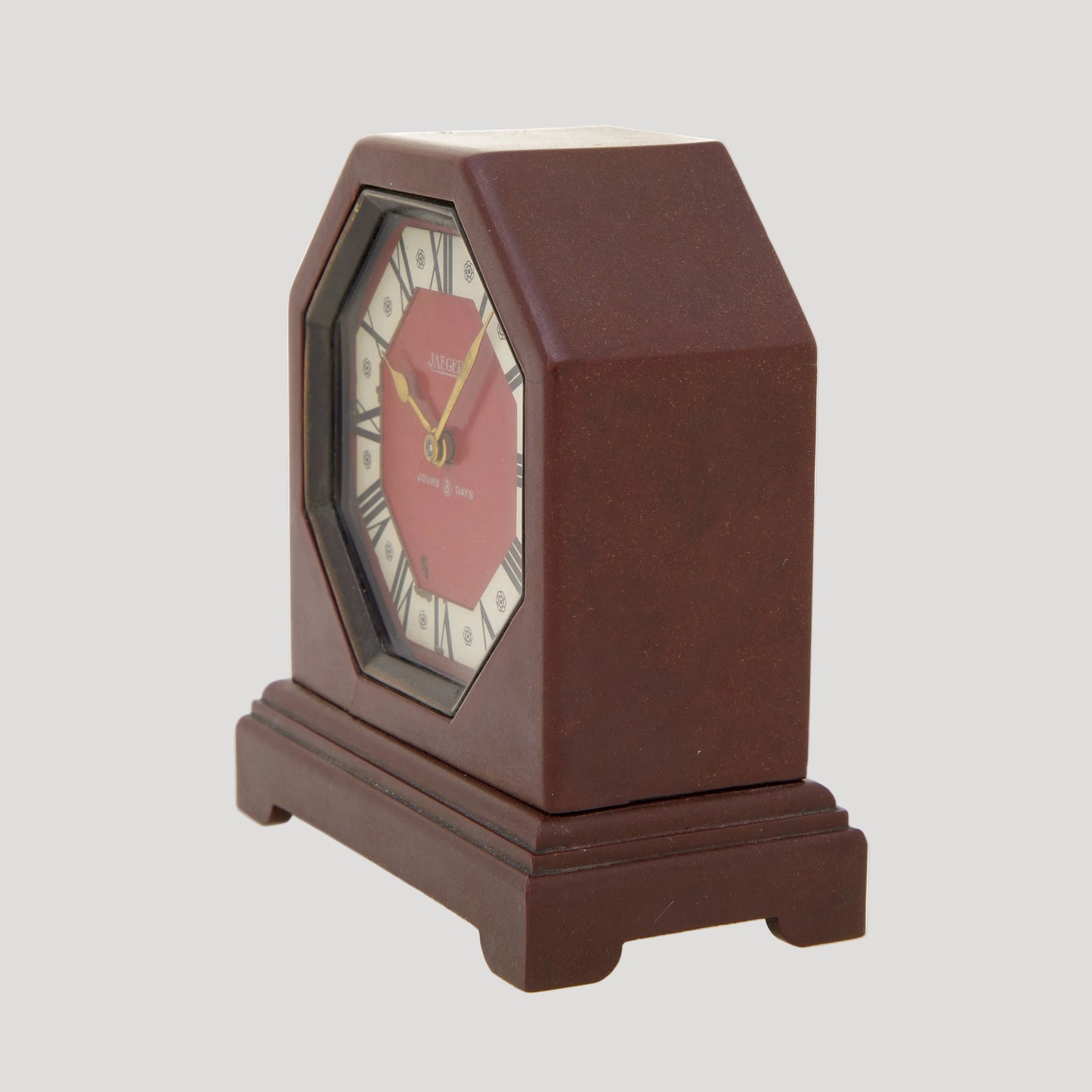 Jaeger, ‘8 Days’, burgundy bakelite clock, 1940s
