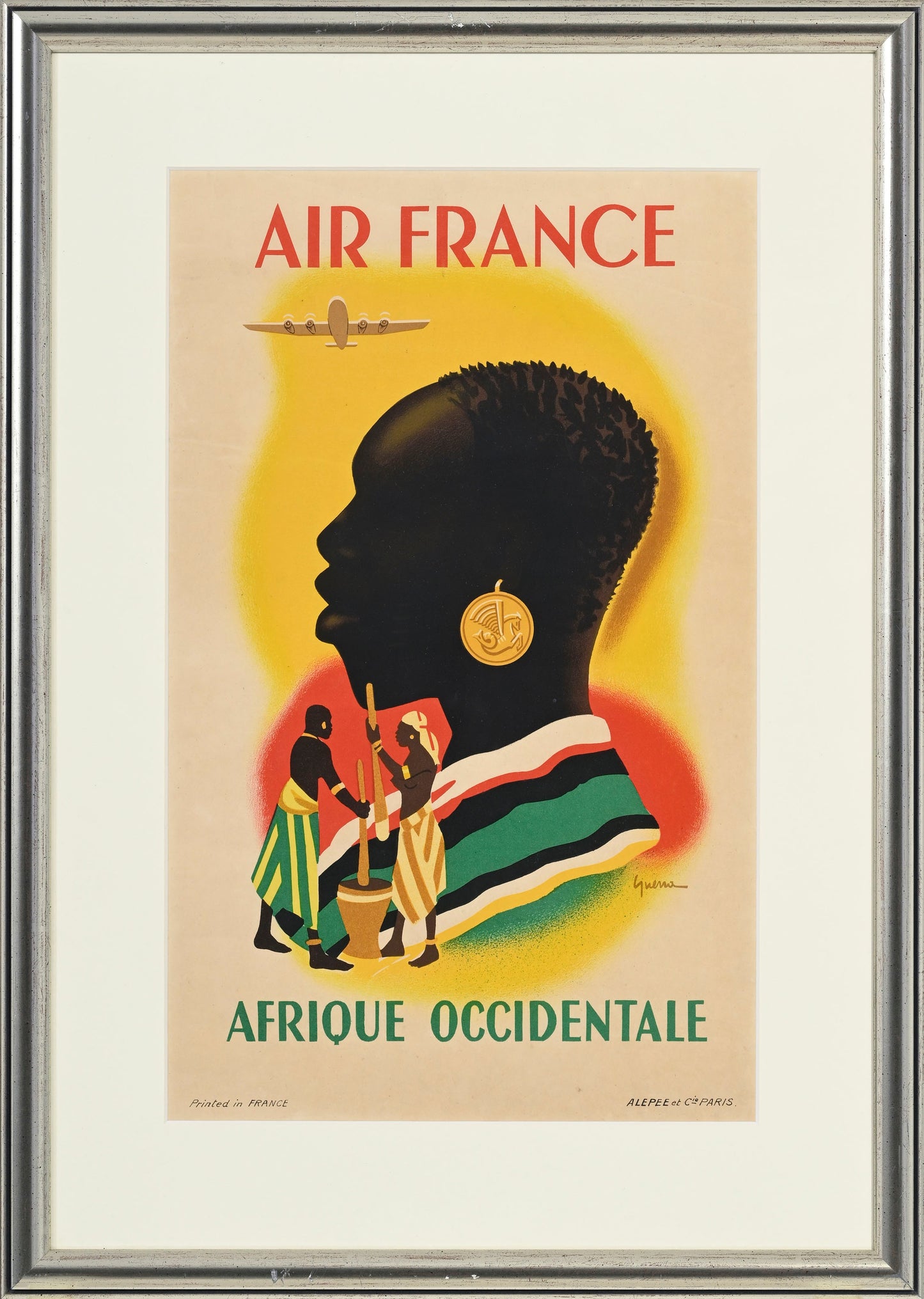 Vincent GUERRA, Air France, West Africa, circa 1948, Alepee et Cie, Paris, original vintage poster