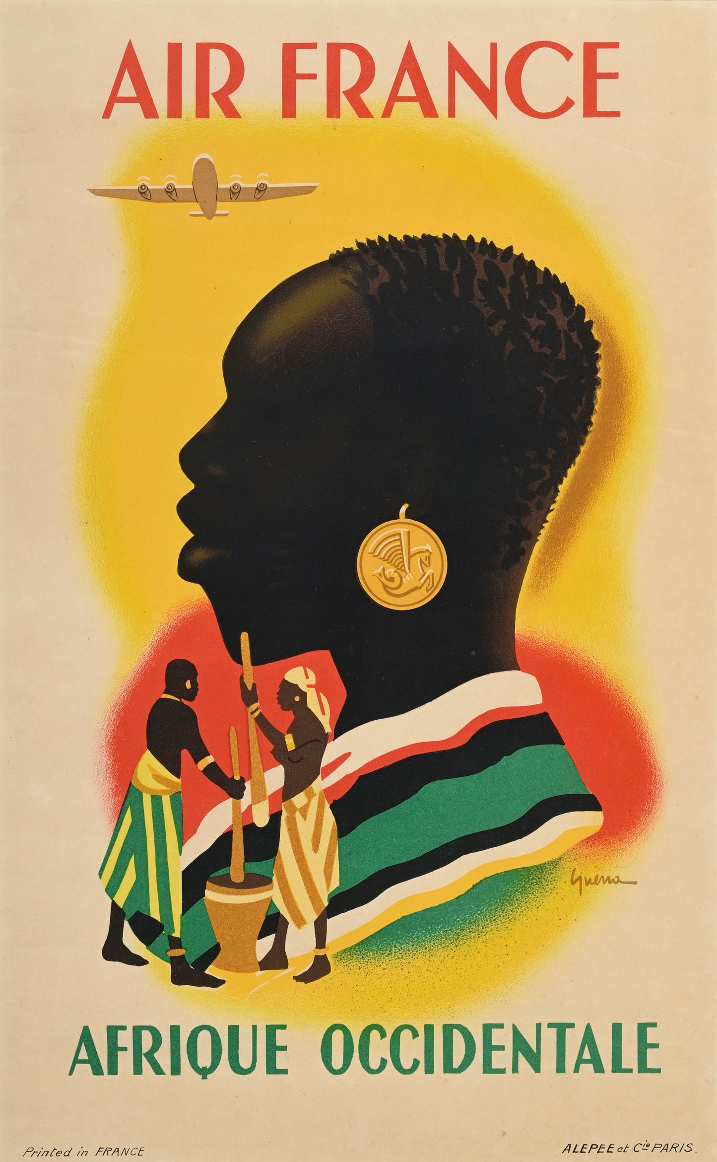 Vincent GUERRA, Air France, West Africa, circa 1948, Alepee et Cie, Paris, original vintage poster