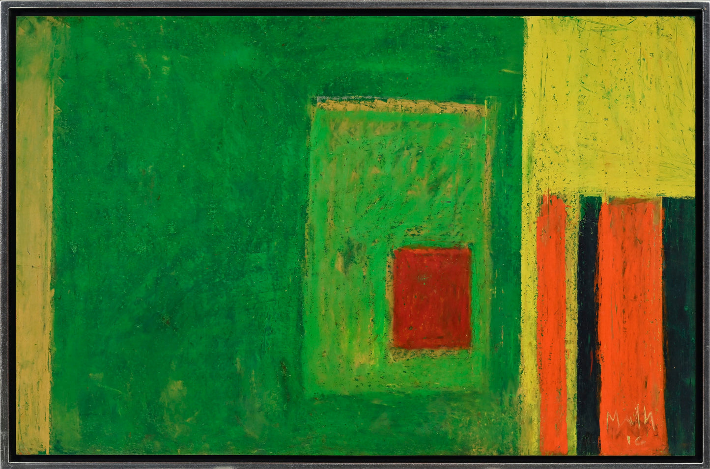 Walter Mafli (1915–2017), Painting 2016, oil pastel on cardboard mounted on panel, signed and dated