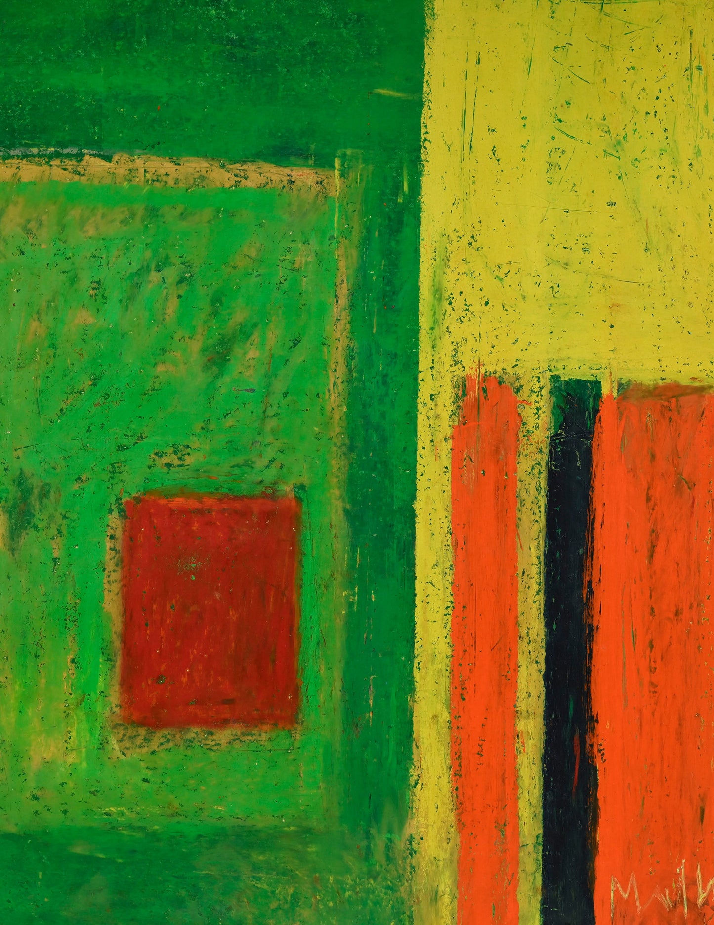 Walter Mafli (1915–2017), Painting 2016, oil pastel on cardboard mounted on panel, signed and dated