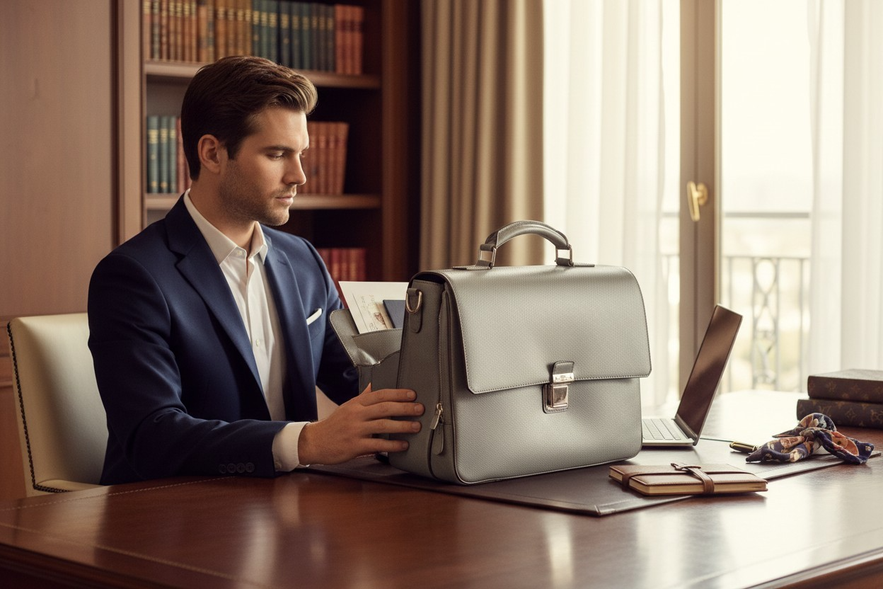 Louis Vuitton Vassili briefcase /mallette / Aktentasche in grey Taïga leather