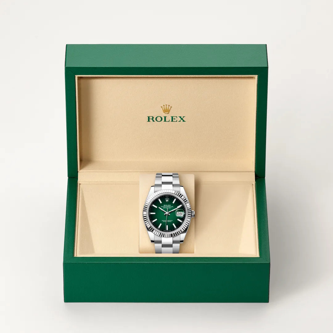 Rolex Datejust 41 Oystersteel & White Gold 126334 Green Ombré Dial NEW Full Set