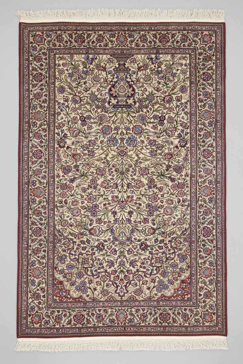 Ancient Ghom silk carpet/ tapis/ teppich, Iran 20c, signed
