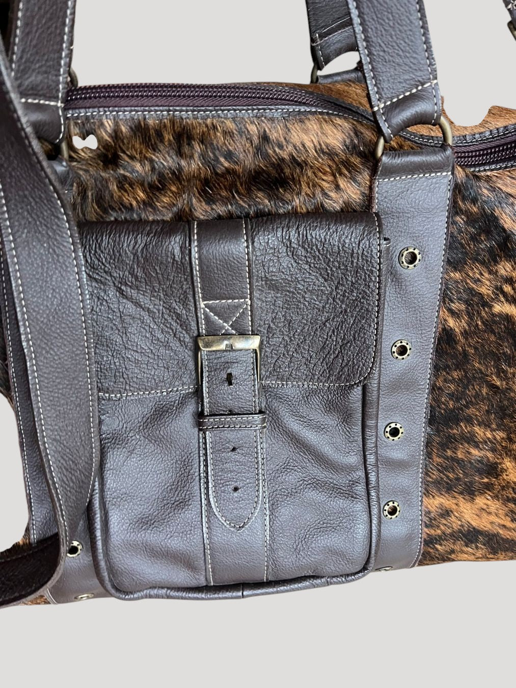New Custom made fur & leather travel hand bag Unique New