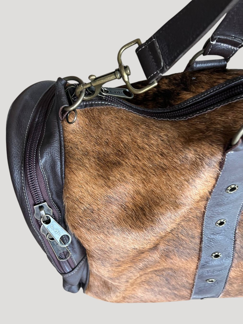 New Custom made fur & leather travel hand bag Unique New