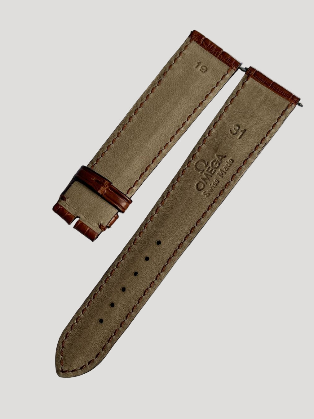 Omega New Light Brown Croco Leather Bracelet/Band/Strap 19 mm