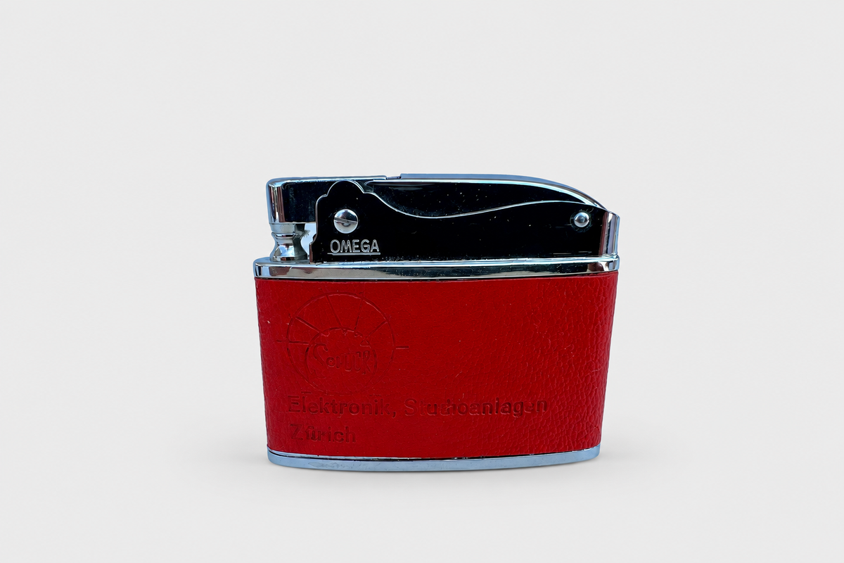 Omega lighter with a professional light grey background