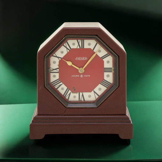 Jaeger, ‘8 Days’, burgundy bakelite clock, 1940s