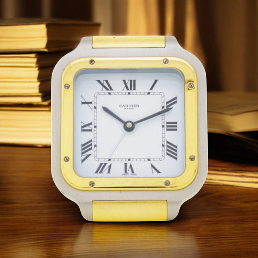 Cartier Santos Ref. 7508 two tone alarm Table Clock Horloge 1990'