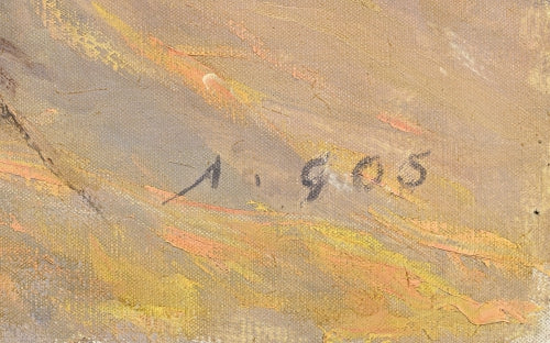 Albert Gos Signed Important Large Painting Tableau Gemälde,  'Croix de calvaire enneigée'