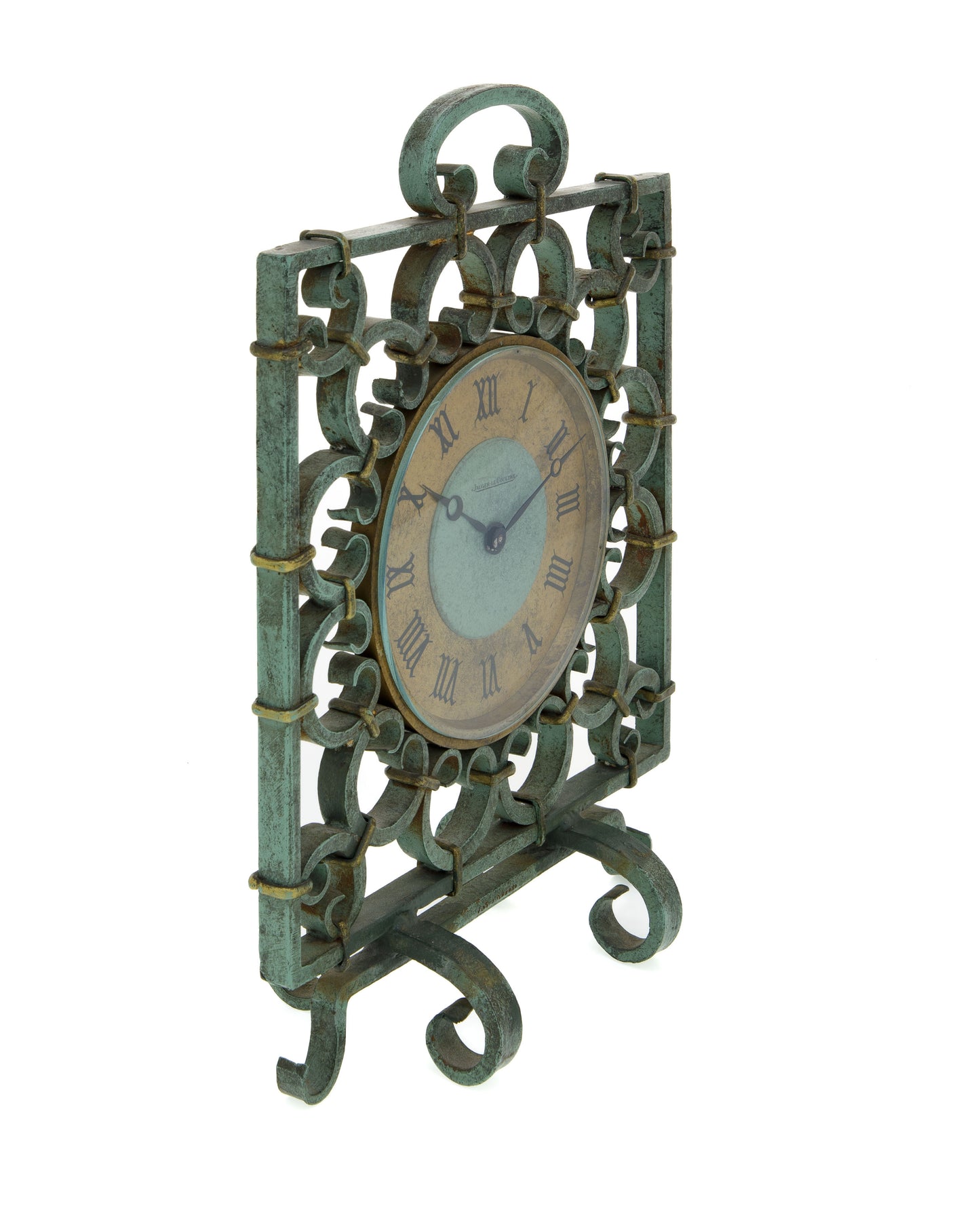 Jaeger-LeCoultre, rare wrought iron desk clock / pendulette, 1950s