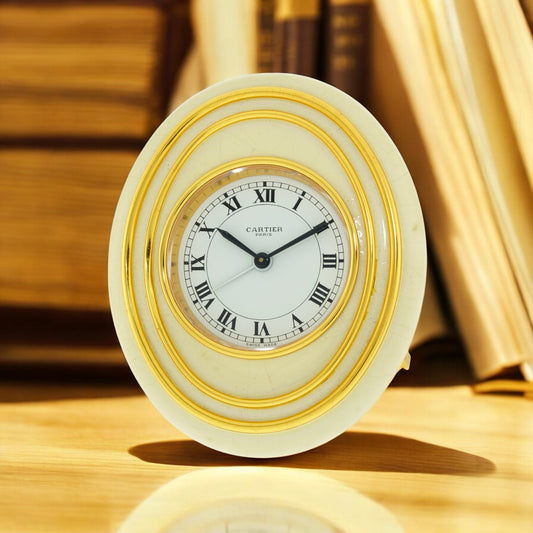 Cartier Ref. 7511, Gilt metal and resin Alarm Table Clock 1980'